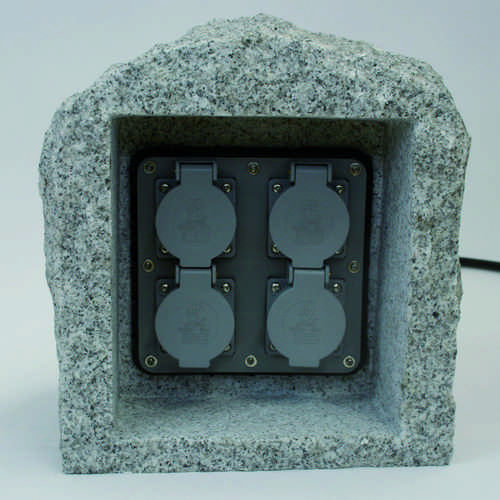 HEITRONIC - Steinsteckdose 4-fach EVEREST aus Echtstein Granit fuer den Aussenbereich 10m Anschlusskabel mit Stecker
