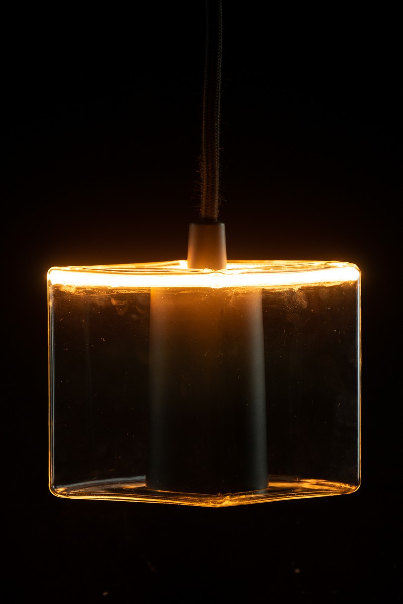 LED Lampe Floating Cube R86 inside klar E27 8 Watt 1800 Kelvin warmweiß extra dimmbar