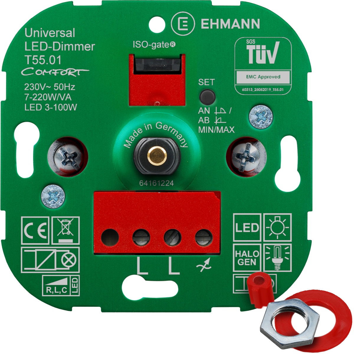 LED UP-Dimmer T55.01 Druck- Wechsel-Schalter für dimmbare LED-Lampen 100W
