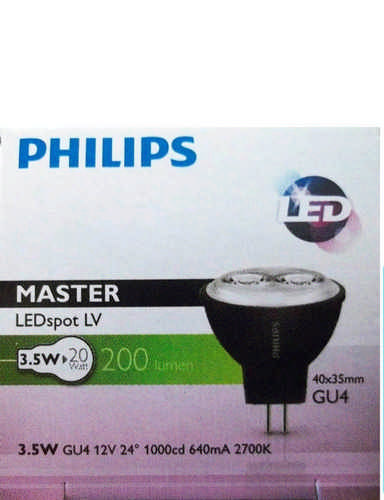 Philips LED Reflektor Lampe Master LEDspot LV MR11 GU4 3,5W 200lm 35x40mm 2700K 24° optische Linse 12V AC